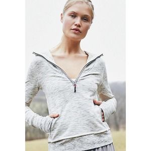 Free People Movement Markle Hoodie Womens Small Gray Heather Mesh 1/4 Zip